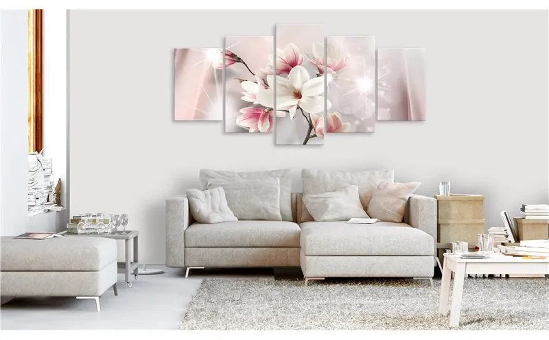 Quadro  Dazzling Magnolias (5 Parts) Wide  Colore Bianco, Dimensioni e Misure 100x50