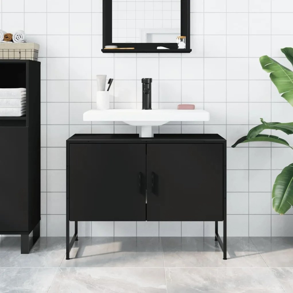 Mobile lavabo bagno nero 60x30x60 cm legno multistrato