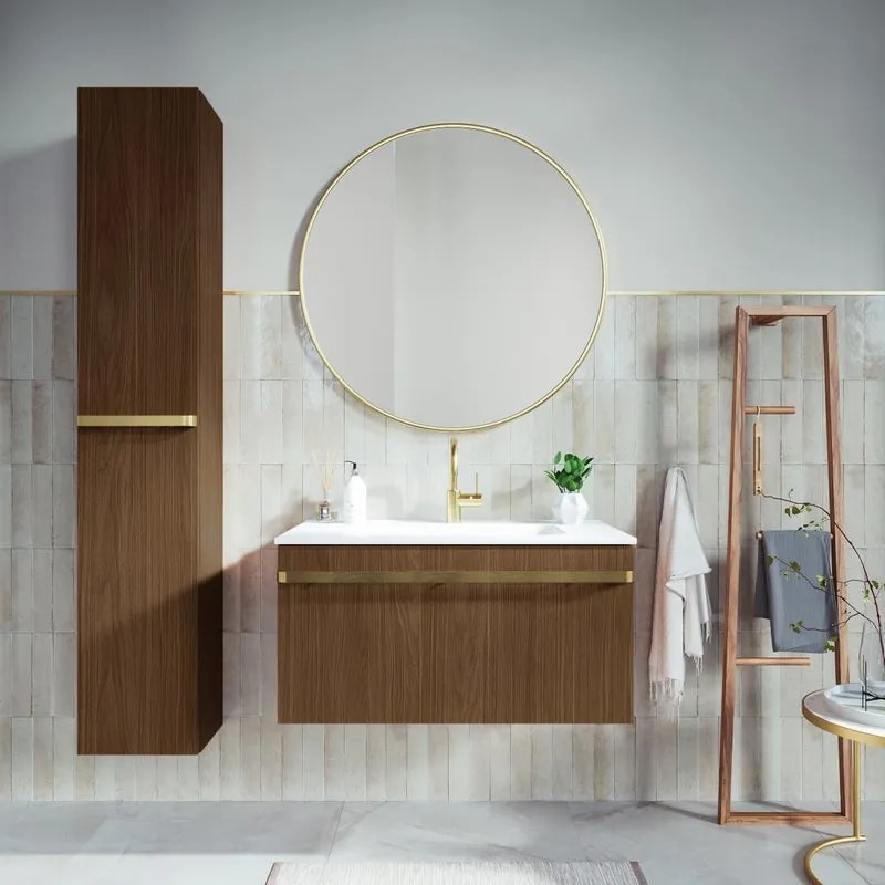 Mobile da bagno sotto lavabo RANDAL LOA noce opaco L 80 x H 40 x P 46 cm 1 cassetto, lavabo posizionabile centralmente non incluso