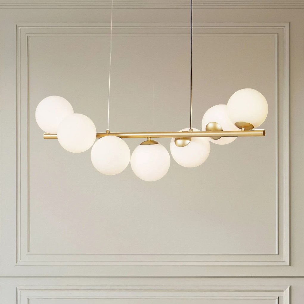 Lampada a sospensione in vetro Isandro Lucande, dimmerabile, Ottone / Oro, Soggiorno / Sala da pranzo, Vetro, Design, Lampada a sospensione