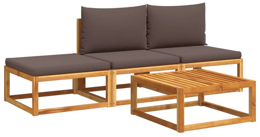 Set divani da giardino 4pz con cuscini legno massello di acacia