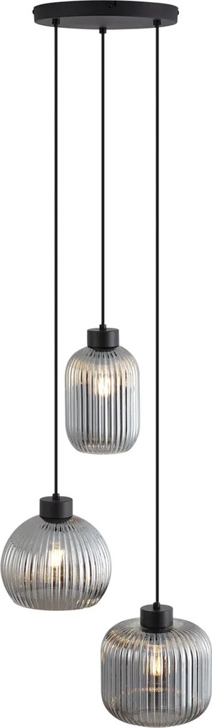 Lampada a sospensione smart nera con vetro fumé 3 luci incl. WiFi A60 - Ana