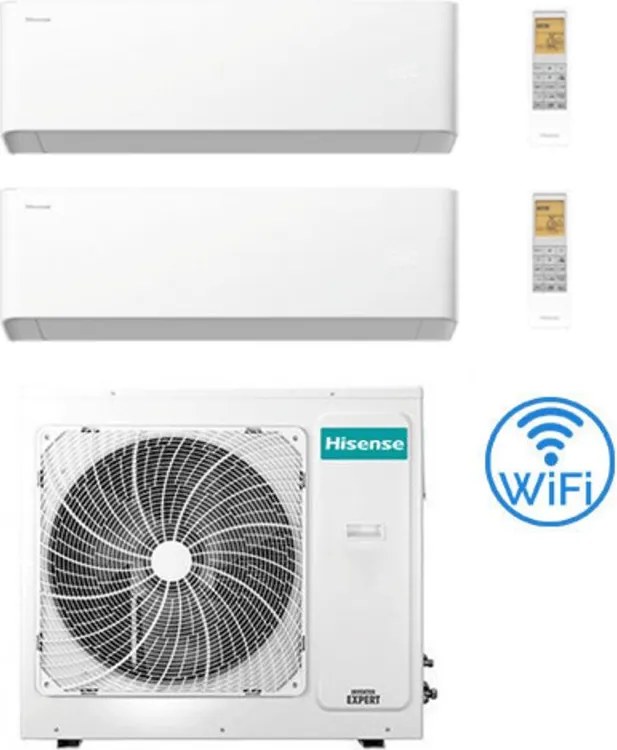 Climatizzatore Condizionatore Hisense Uni HB Wifi R32 Dual Split Inverter 9000 + 18000 BTU con U.E. 3AMW72U4RJC Classe A++/A+