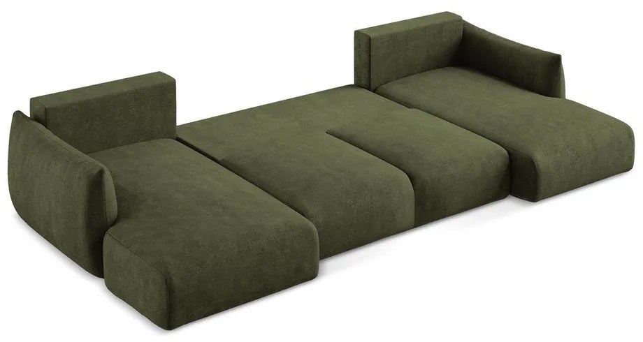 Divano angolare verde allungabile (a U) con rivestimento in ciniglia Leila – Makamii