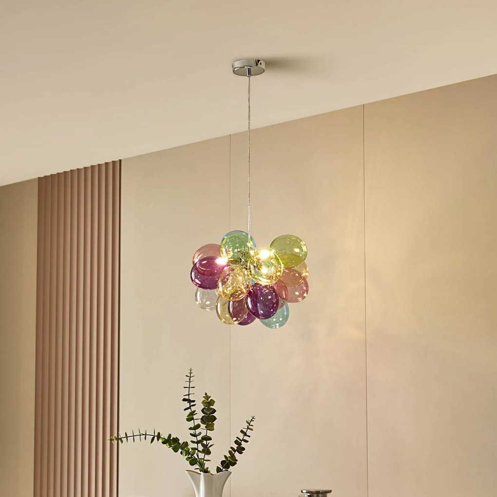Lucande lampada a sospensione Diborah, Ø 40 cm, colorata, vetro, G9