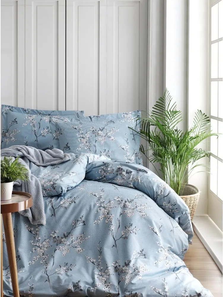 Set copripiumino e federa blu in cotone renforcé per letto singolo 140x200 cm Blue Floral – Mila Home Luxury