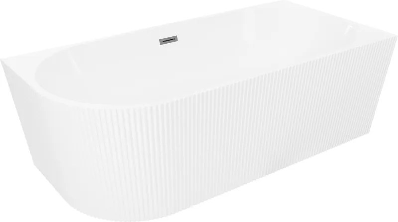 Mexen Silo vasca da bagno freestanding ad angolo destro rigata 170 x 80 cm, bianca, troppo pieno gun metal - 52891708000P-95