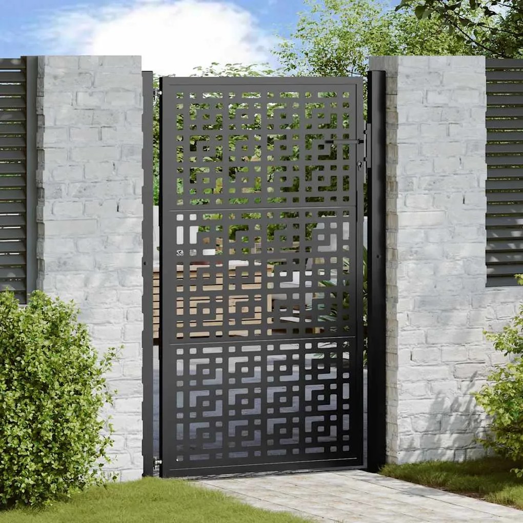 Cancello Giardino Nero 105x155 Cm İn Acciaio Design A Croce /