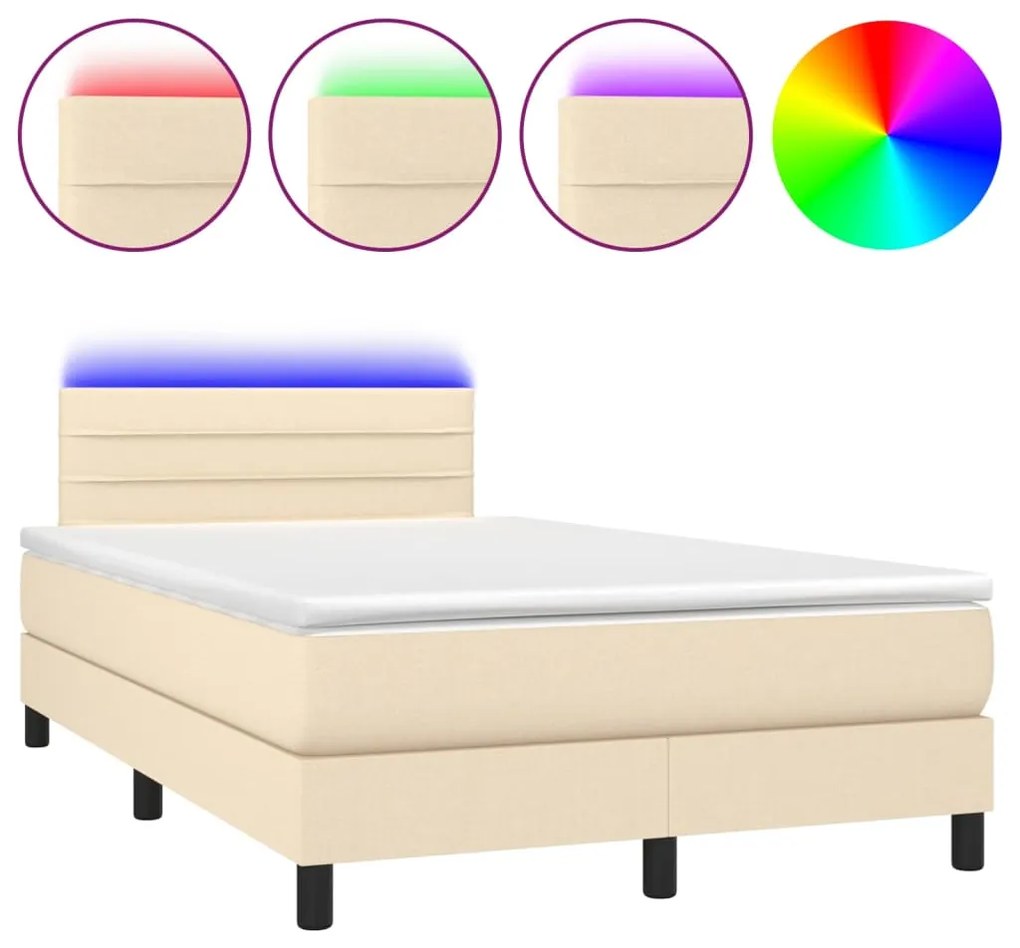 Letto a Molle con Materasso e LED Crema 120x200cm in Tessuto