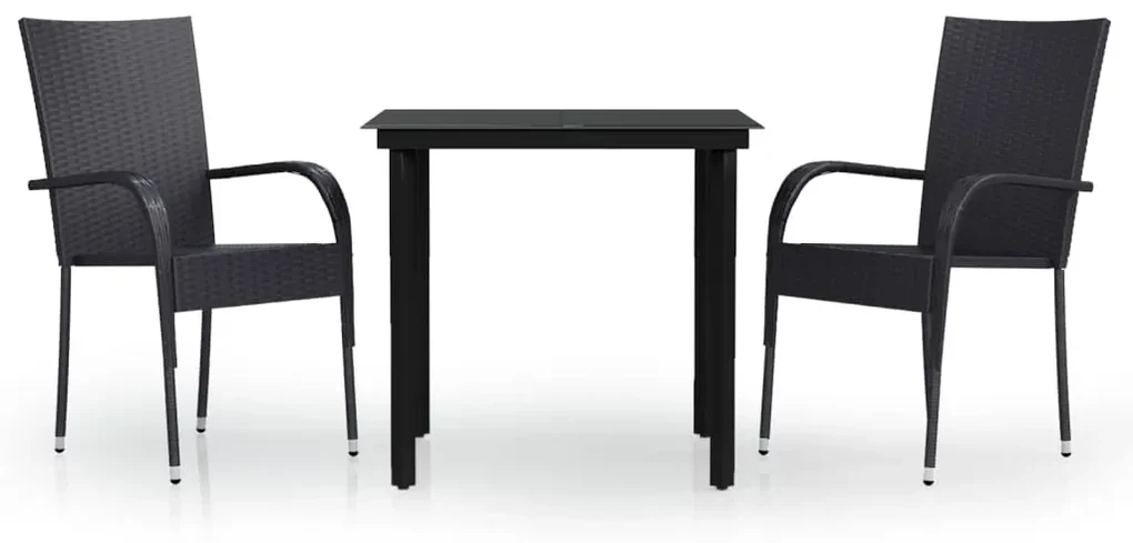 Set mobili da pranzo per giardino 3 pz nero