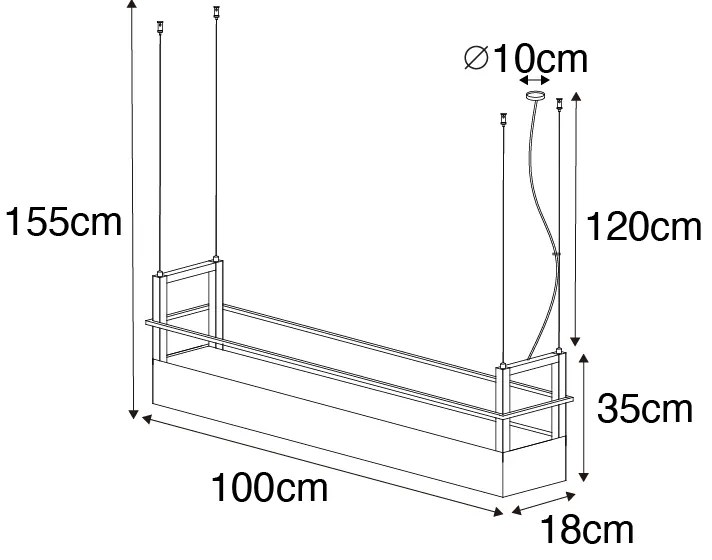 Lampada a sospensione industriale nera con mensola 4 luci GU10 - Cage Rack