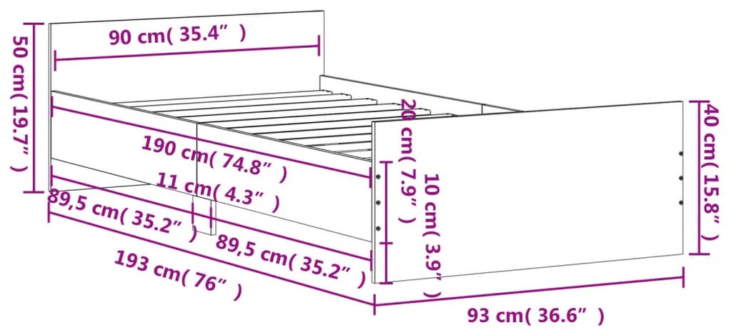 Giroletto Grigio Sonoma 90x190 cm in Legno Multistrato