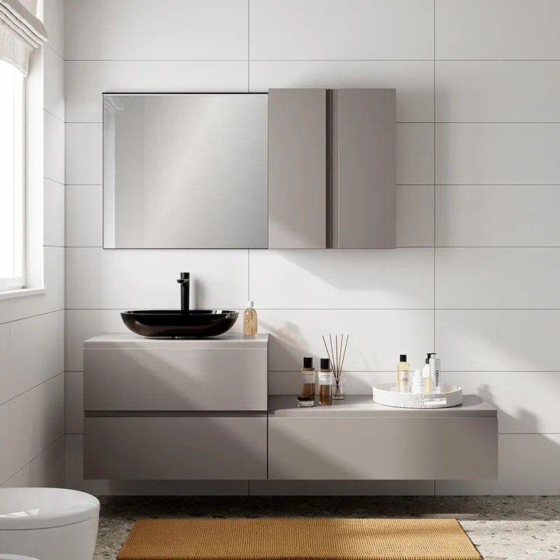Mobile da bagno sospeso Step con top L 80.3 x H 30 x P 46 cm tortora taupe liscio, 1 cassetto , lavabo non incluso