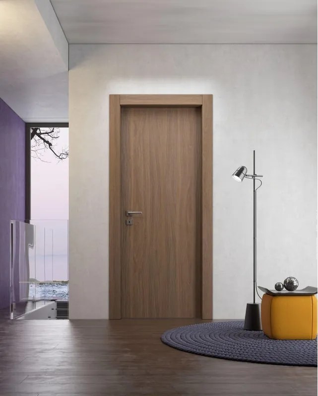 Porta interna a battente Bilbao in legno colore noce biondo, L 80 x H 210 cm, apertura reversibile