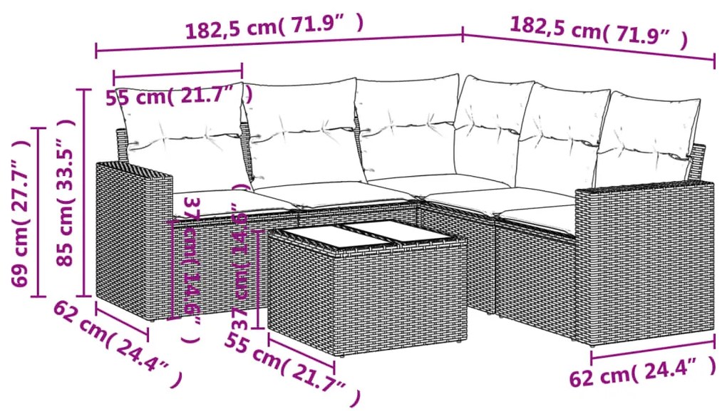 Set divano da giardino 6 pz con cuscini beige in polyrattan