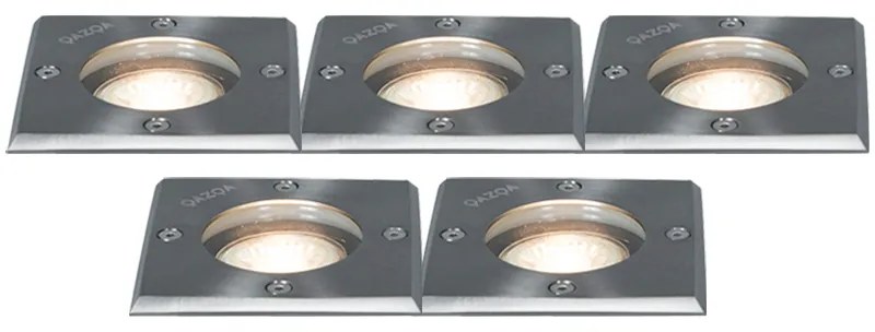 Set di 5 faretti da incasso in acciaio IP65 - Basic Square