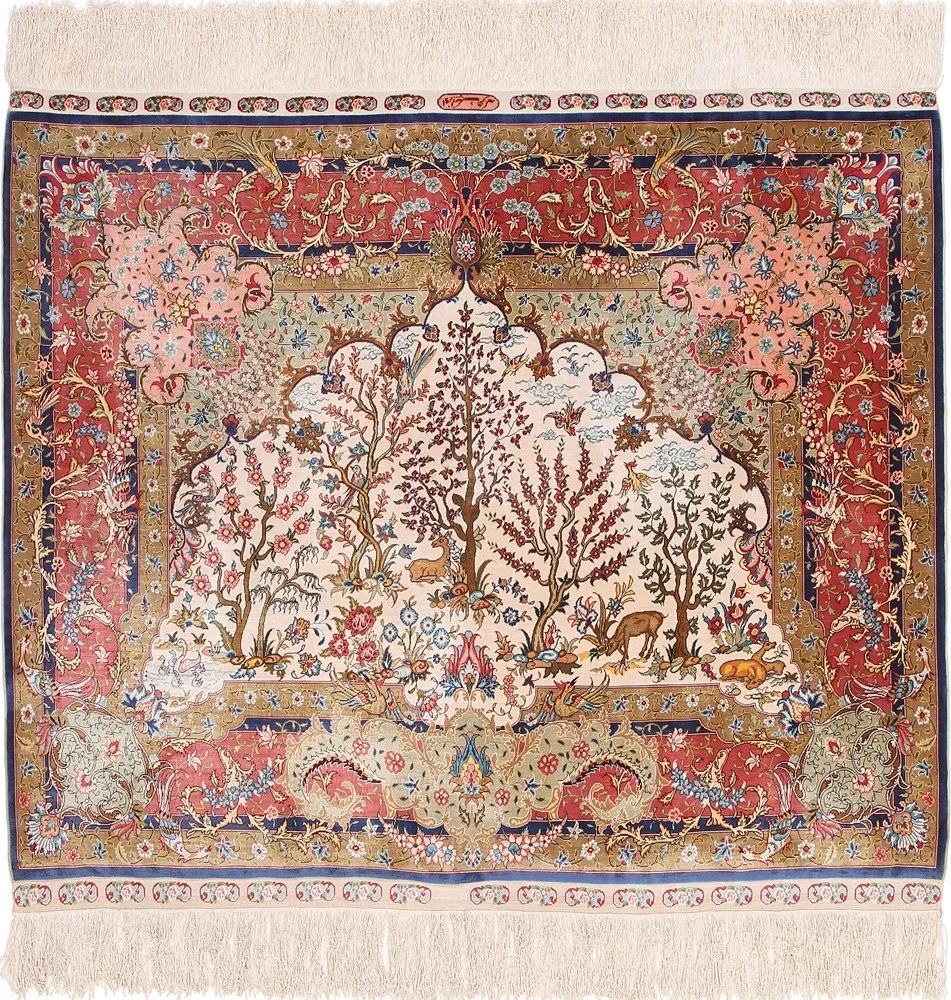 Hereke Tappeto orientale 120 x 110 Rosa (Tacchino) Annodato A Mano