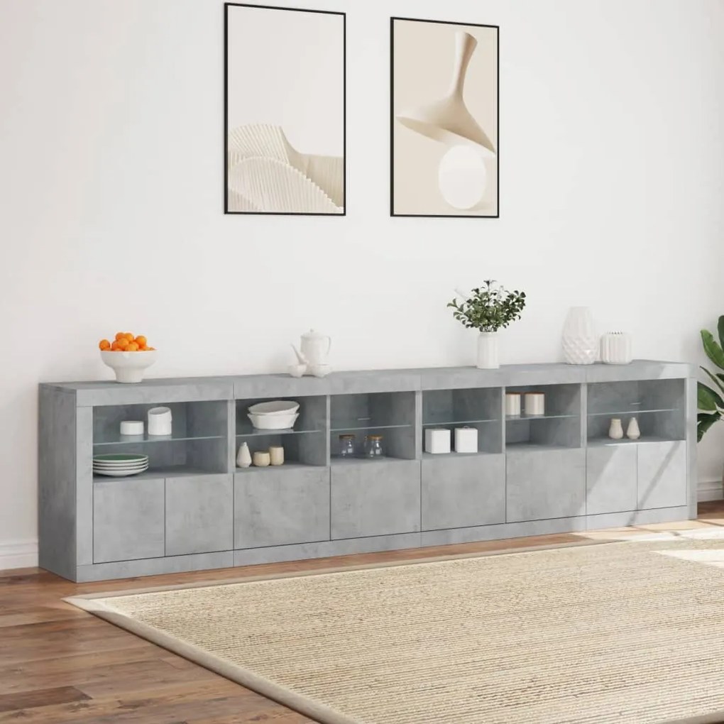 Credenza con luci led grigio cemento 283x37x67 cm