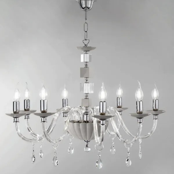 Lampadario sospeso LIVIA D85 cm in vetro e cristallo Fumč 8 luci