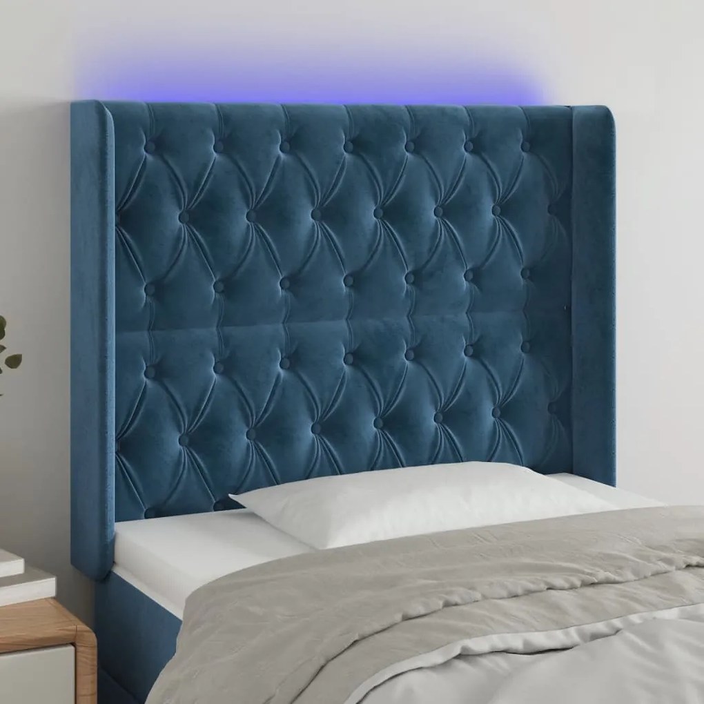 Testiera A Led Blu Scuro 93x16x118/128 Cm İn Velluto /