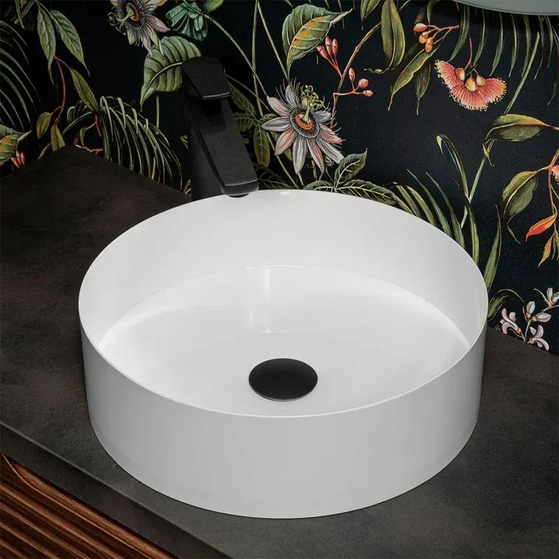 Lavabo da appoggio tondo 40 cm in acciaio inox bianco opaco Goya