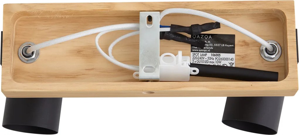 Plafoniera nera con legno 2 luci orientabile rettangolare - Jeana