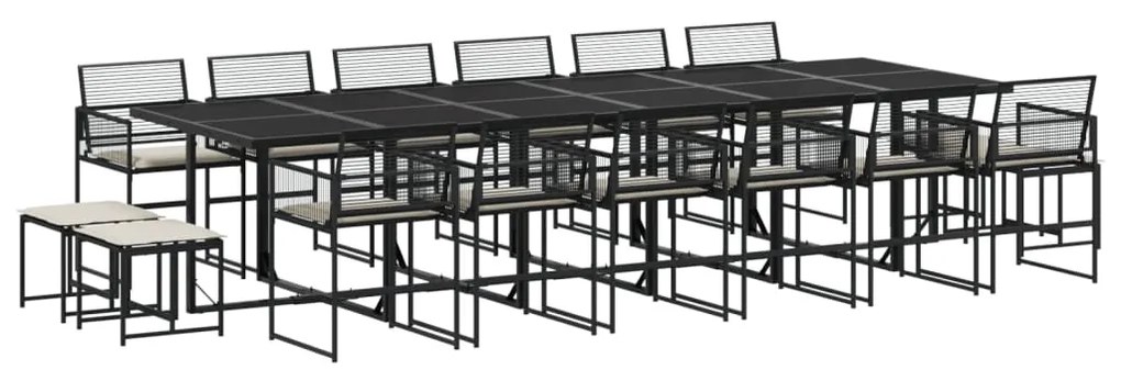 Set da pranzo da giardino 17 pz con cuscini nero in polyrattan