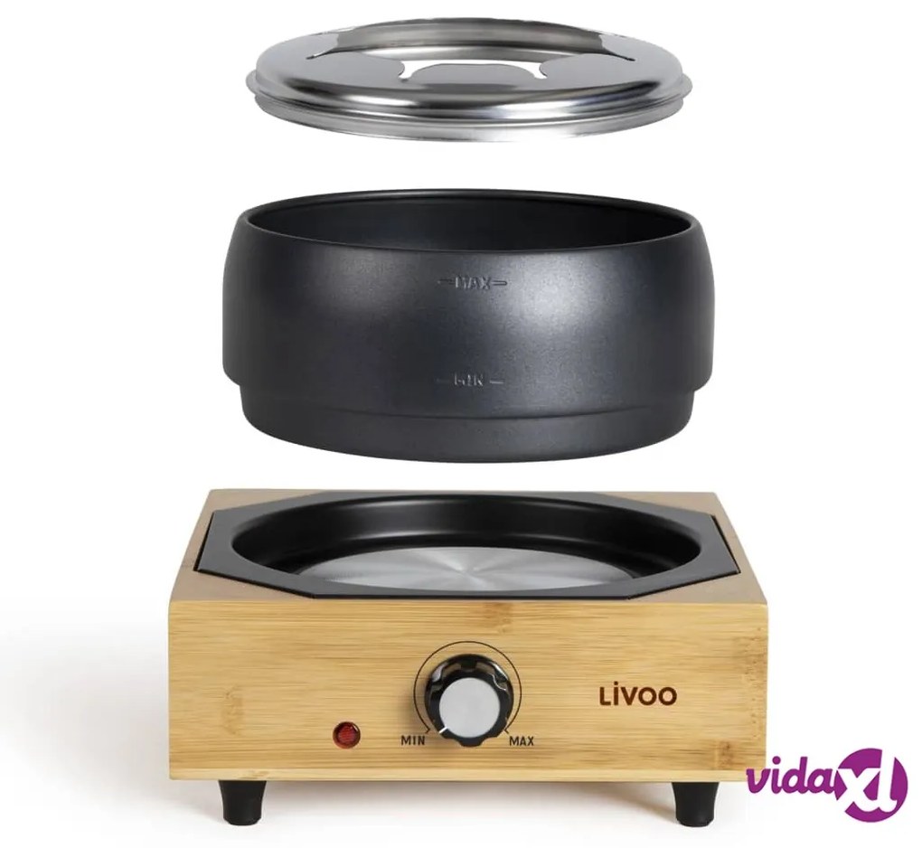 Livoo Pentola per Fonduta 2 L 800 W Nera e Legno per 8 Persone