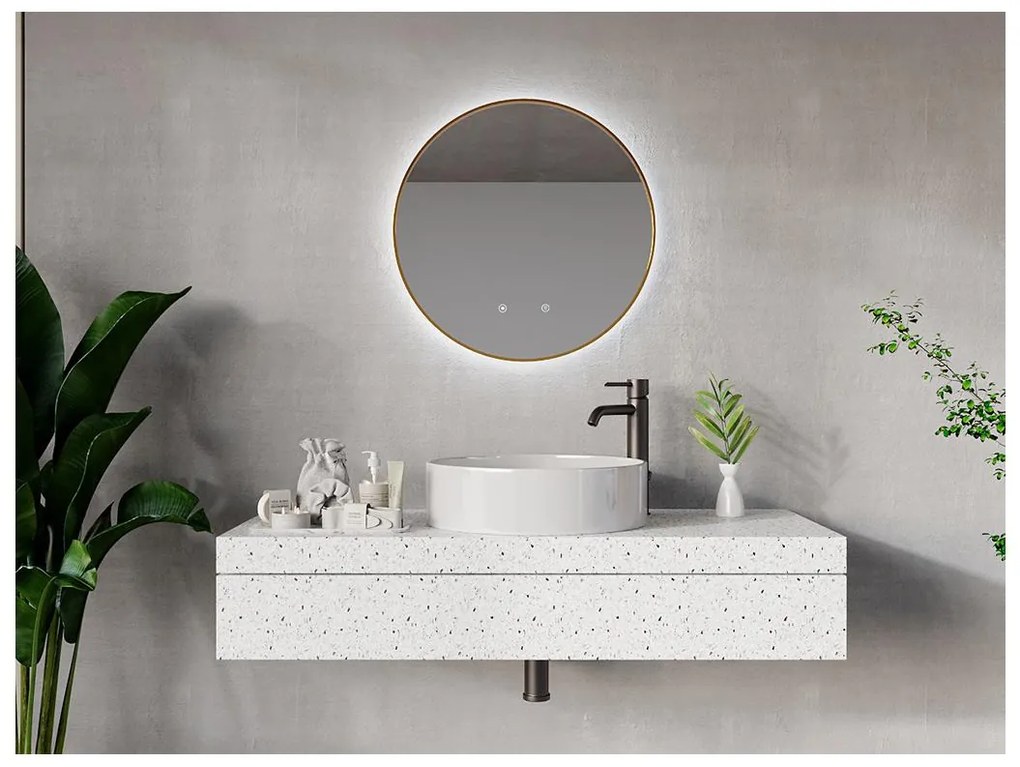 Specchio per bagno luminoso tondo antiappannamento con contorno Dorato D60 cm - PEONIA