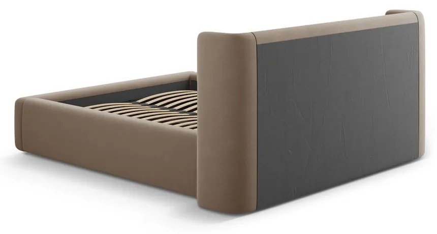 Letto matrimoniale imbottito marrone chiaro con contenitore con rete inclusa 180x200 cm Jason – Windsor &amp; Co Sofas