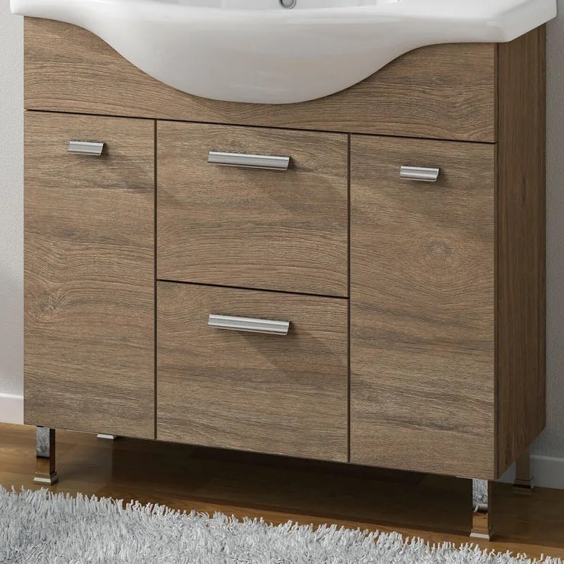 Mobile da bagno sotto lavabo Rimini rovere L 81.5 x H 80 x P 33.5 cm 1 cassetto 2 ante, lavabo non incluso