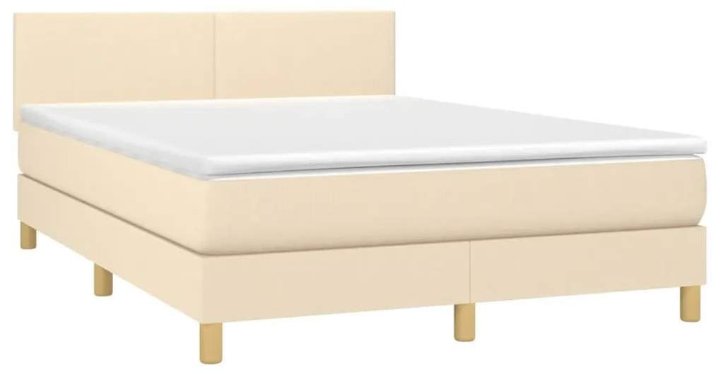 Letto a molle con materasso e led crema 140x190 cm in tessuto