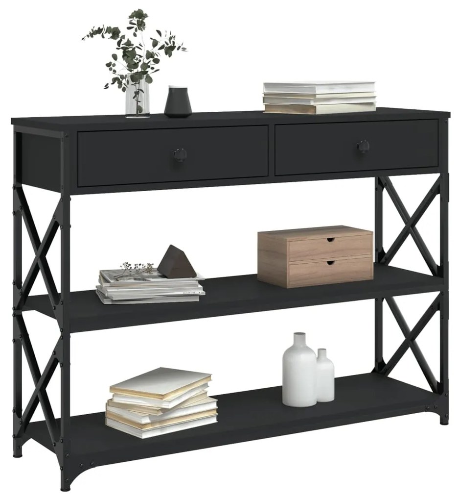 Tavolino consolle nero 100x28x75 cm in legno multistrato