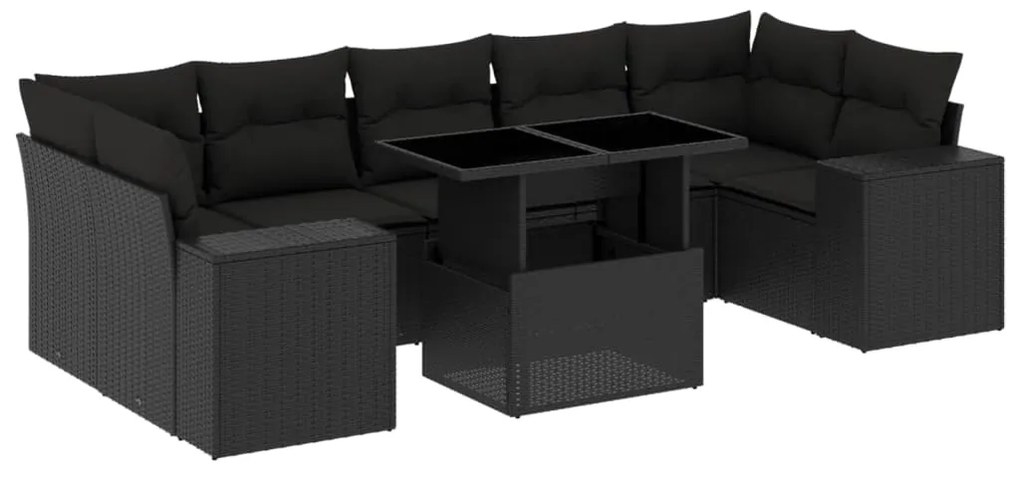 Set divani da giardino con cuscini 8 pz nero in polyrattan