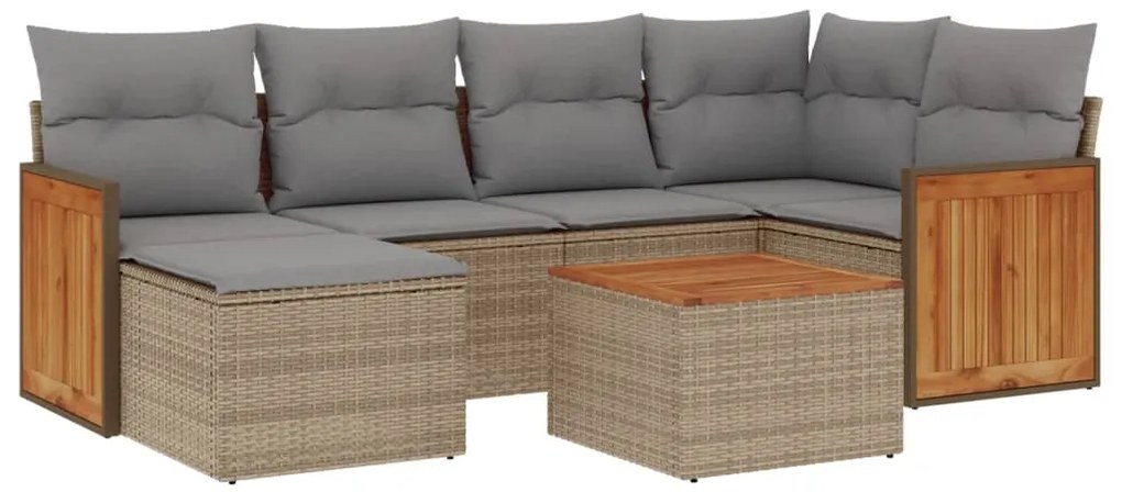 Set divani da giardino 7 pz con cuscini beige in polyrattan