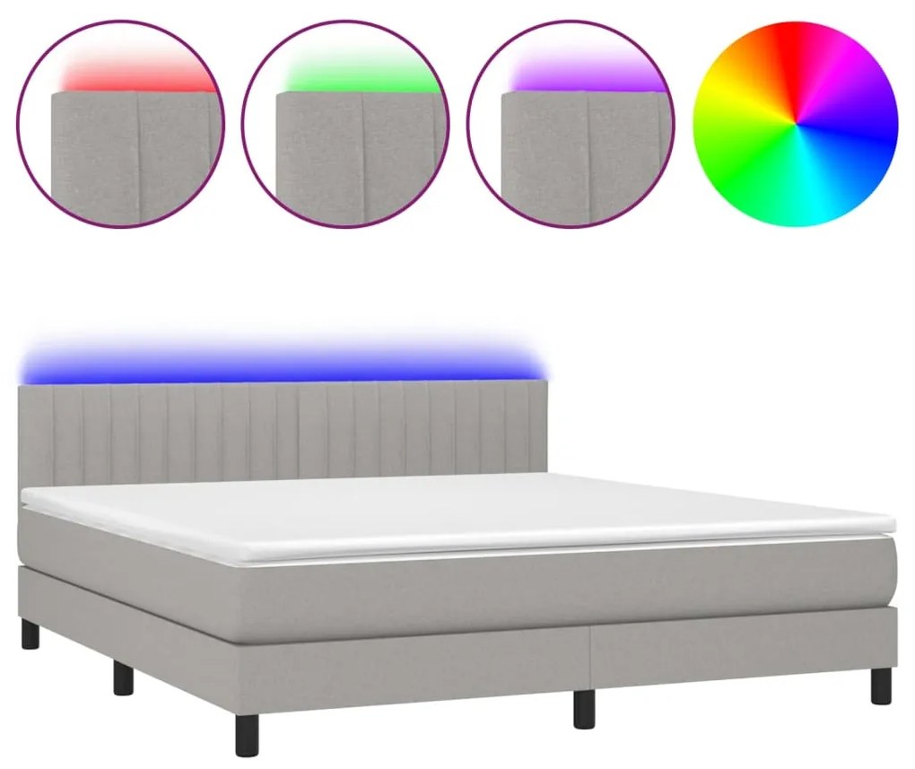 Letto a molle materasso e led grigio chiaro 180x200 cm tessuto