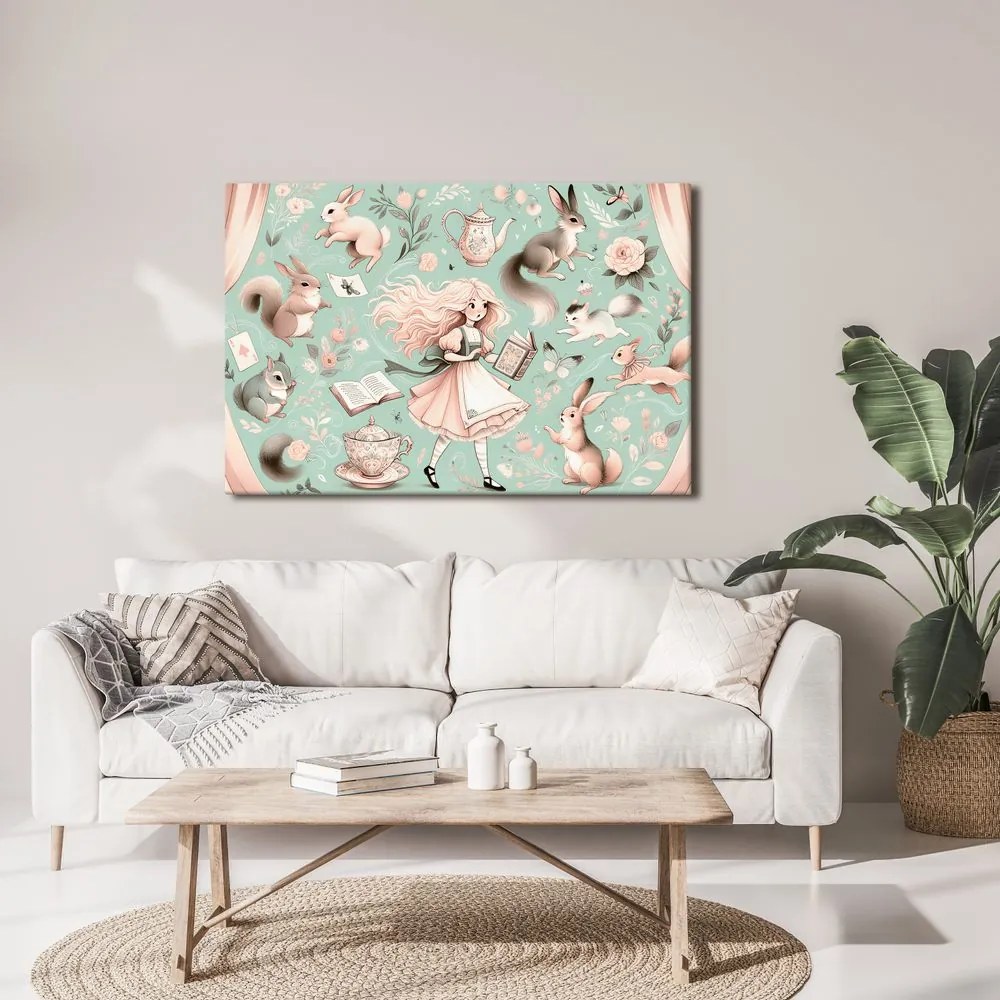 Quadro su tela – Ragazza magica e coniglietti