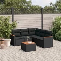 Set Divano da Giardino 6 pz con Cuscini Nero in Polyrattan 3258366