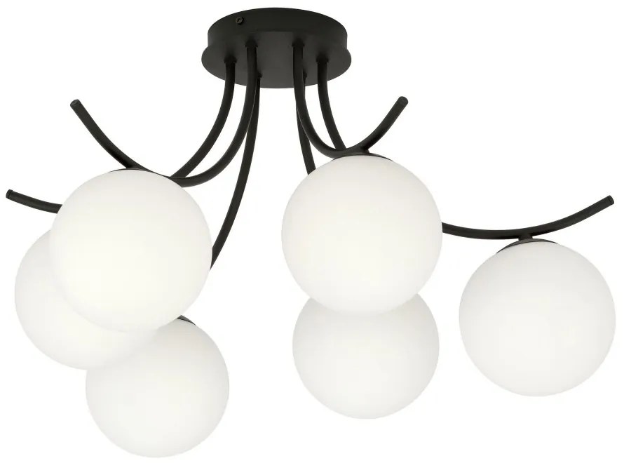 Lampadario da Soffitto in Acciaio e Vetro BOSTON 6 Nero 6xE14 Colore delle Sfere Bianco