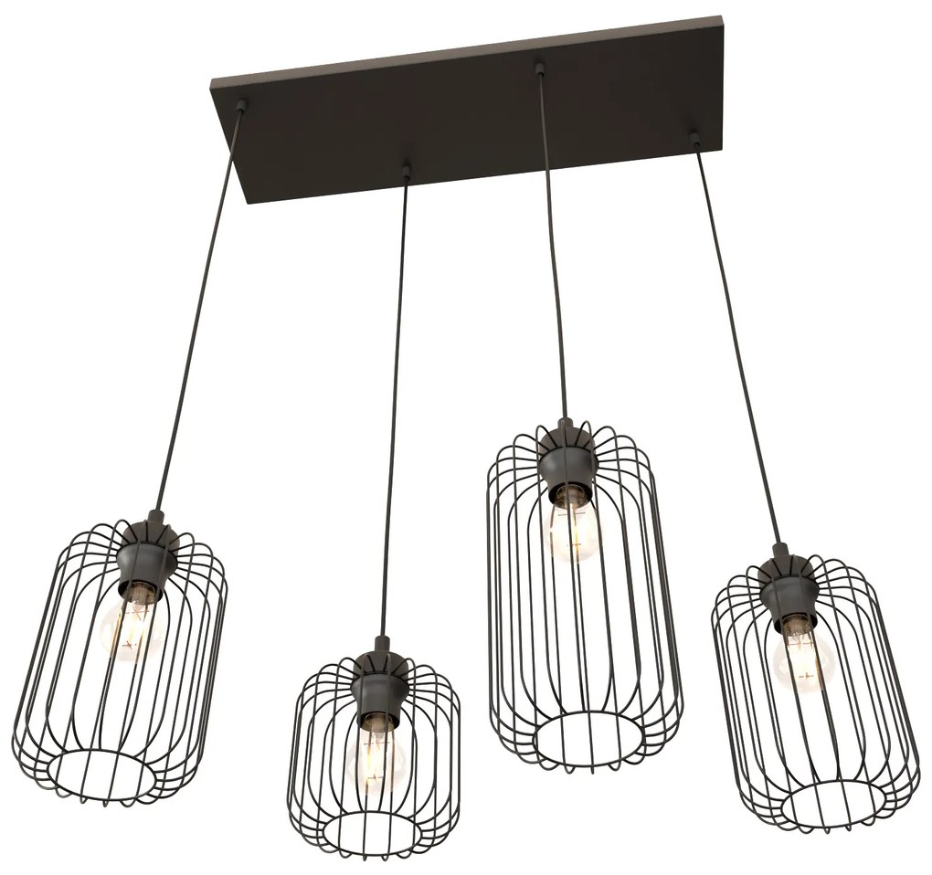Sospensione Minimal Industrial Minerva 4 Luci Lineari Nera