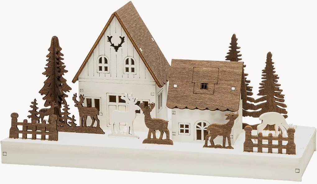 Decorazione natalizia a LED in legno di pioppo con funzione timer Houses & Reindeer