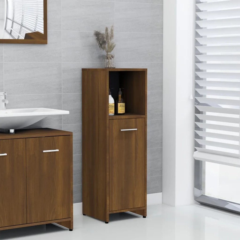 Armadietto Bagno Rovere Marrone 30x30x95cm İn Legno Multistrato /