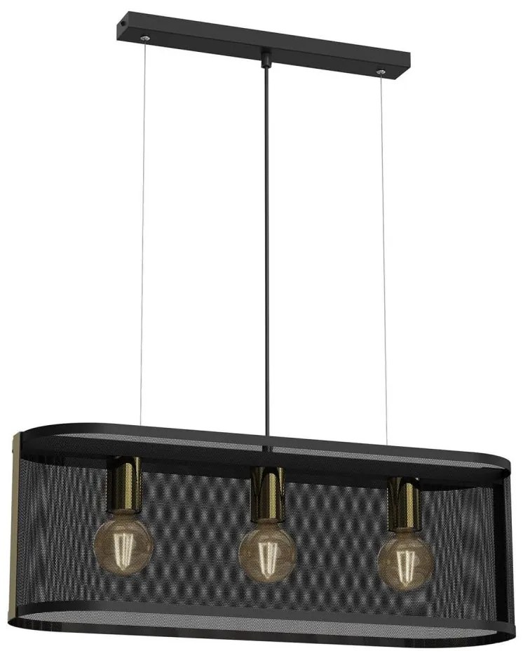 Lampadario a sospensione con filo KAGA 3xE27/60W/230V nero/oro