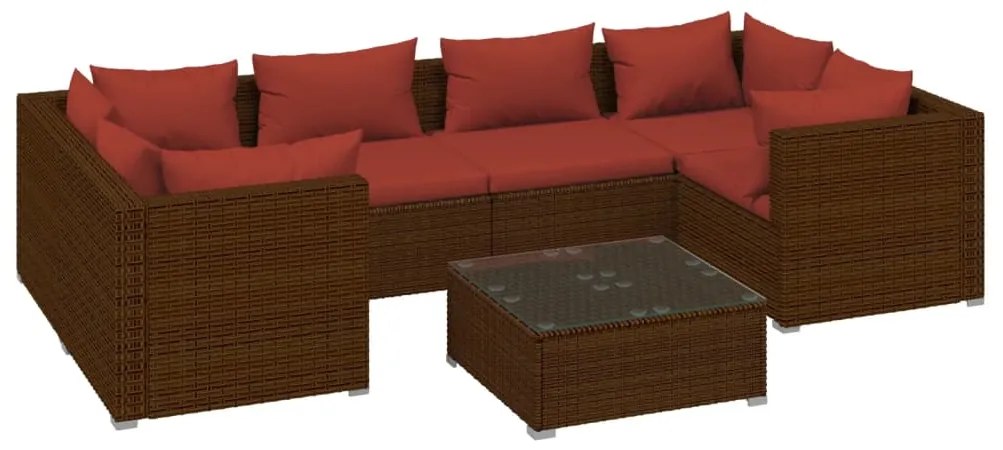 Set Divani da Giardino 7 pz con Cuscini in Polyrattan Marrone