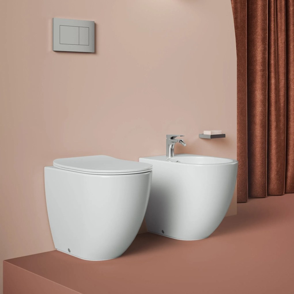 Coppia Di Sanitari a Terra Senza Brida The ArtCeram "File 2.0" Bianco Lucido