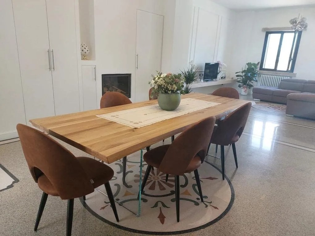 Tavolo da pranzo piano massello spessore 4 gambe vetro 160 x 90