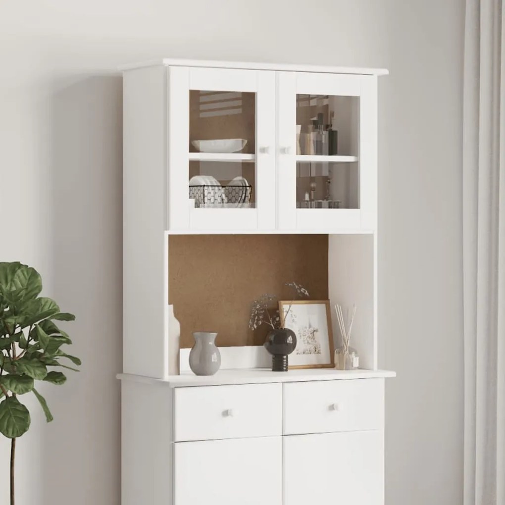 Piano Comò Alta Bianco 77x30x92 Cm İn Legno Massello Di Pino /