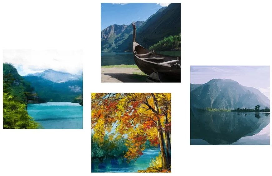 Set di quadri – Imitazione di pittura di lago montano