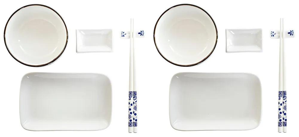 Set per Sushi DKD Home Decor S3025748 Porcellana Bianco Blu Marino Bambù (33.5 x 34.5 x 9 cm) (11,5 x 11,5 x 6,5 cm) (7 x 4,5 x