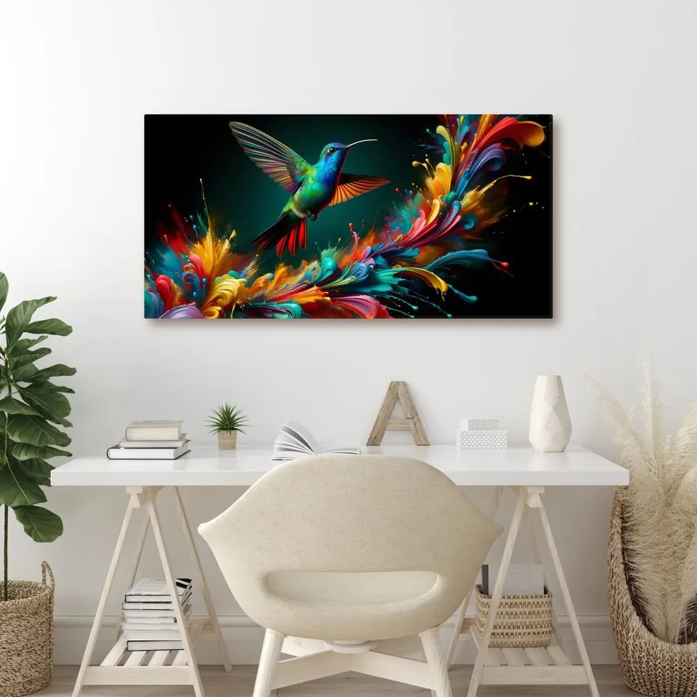 Quadro su tela – Colibrì ed esplosione di colori